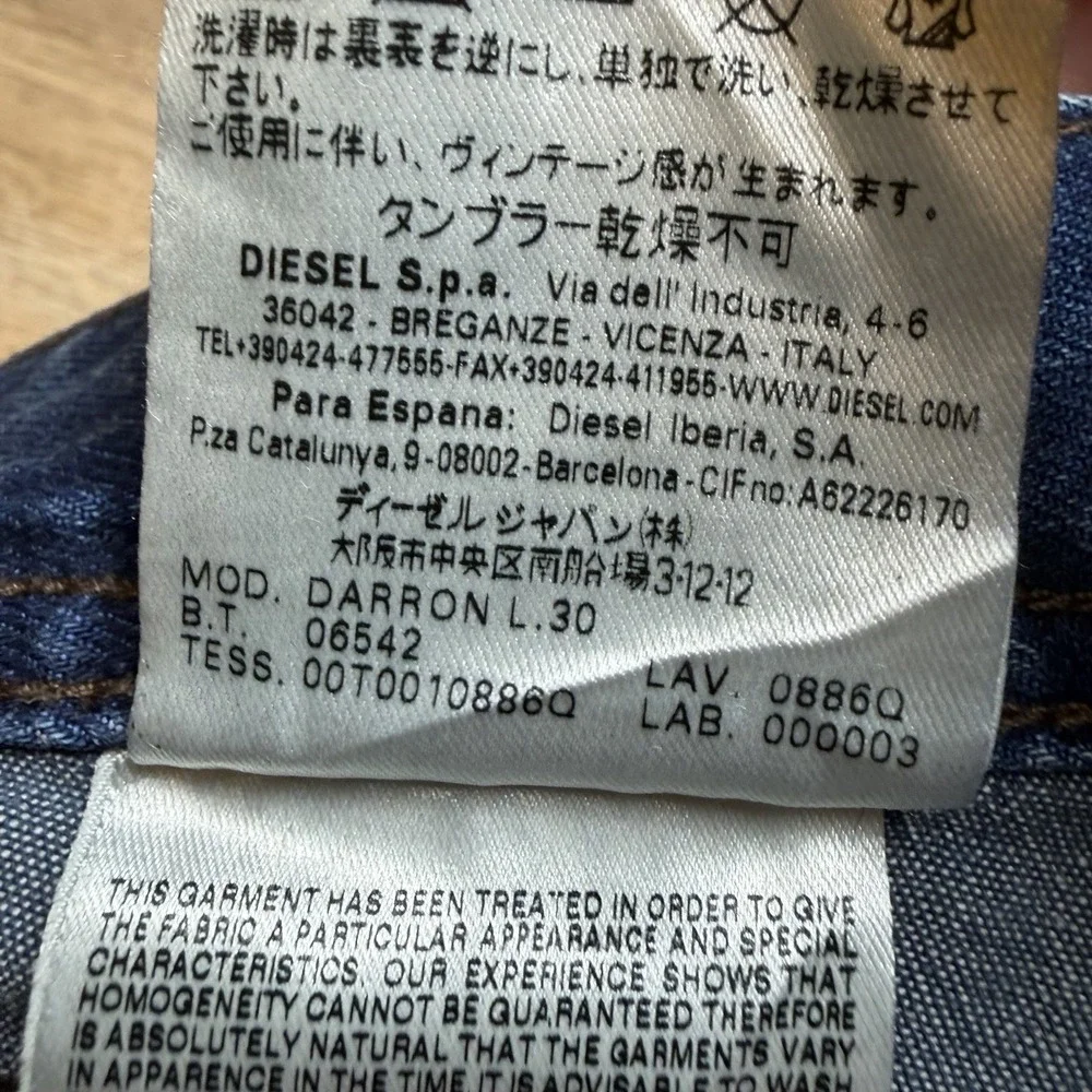 Diesel Darron Jeans Men 33x30 Blue Slim Tapered Medium Wash Distress Faded 0886Q - Picture 12 of 16